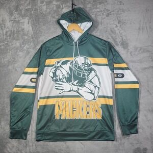 Green Bay Packer Sweatshirt Mens Medium Hoodie Green Yellow All Over Print NFL